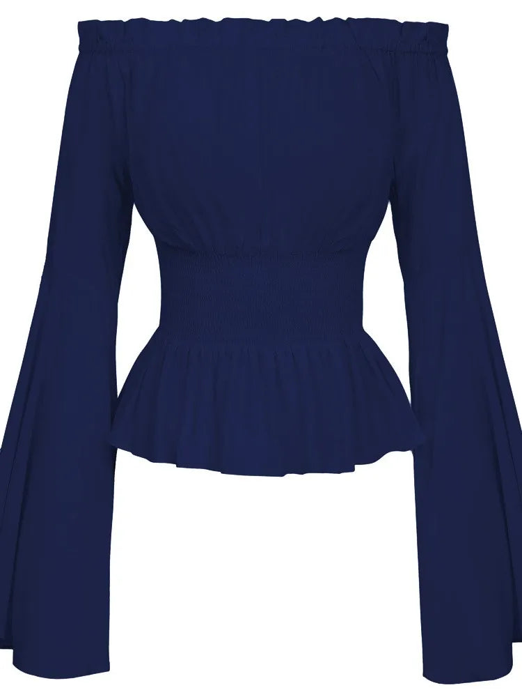 Womens Blouse Gothic Renaissance Flare Sleeves Ruffles Off Shoulder Corset T