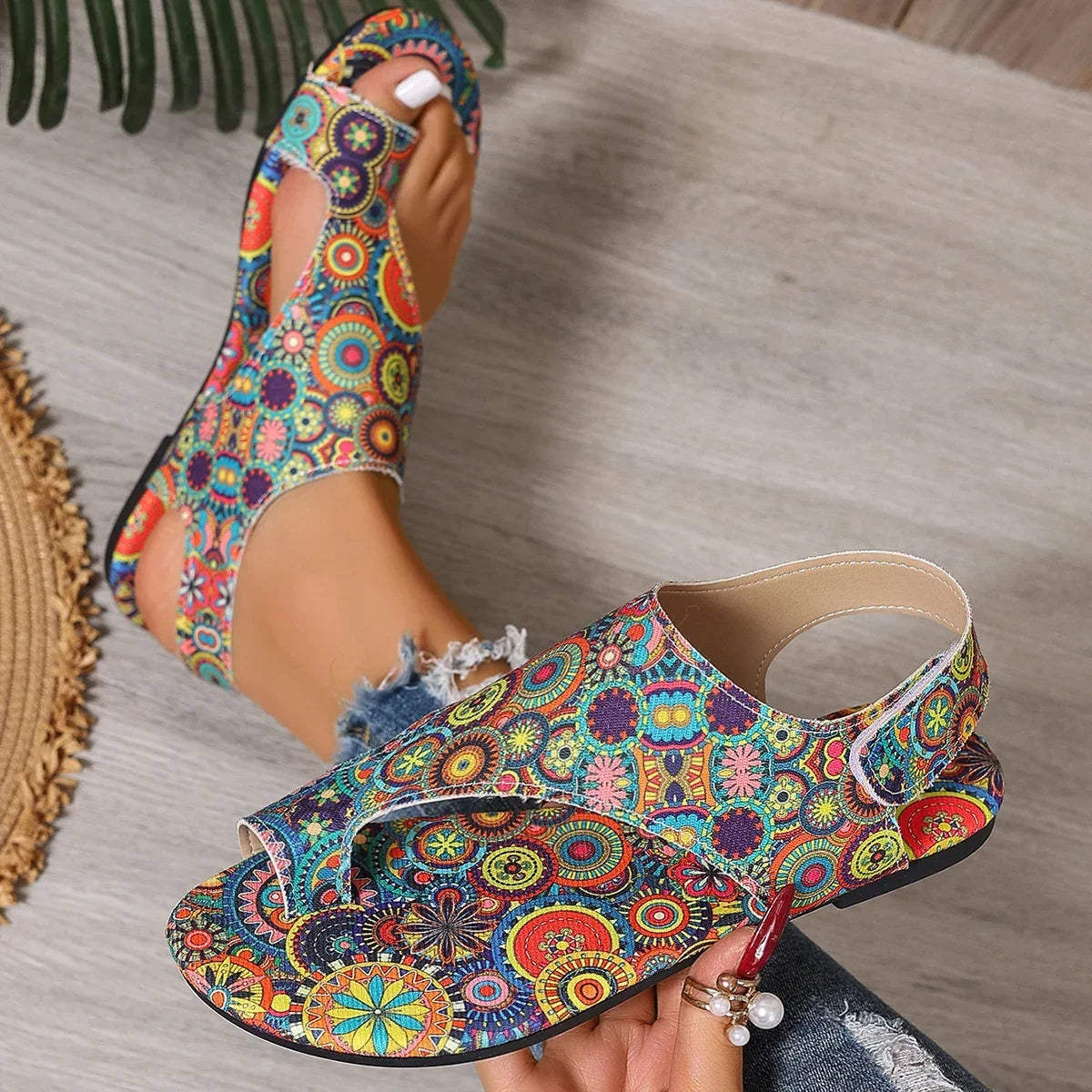 Women Flat Sandals Comfortable Flats Printed Bohemia Style Shoes
