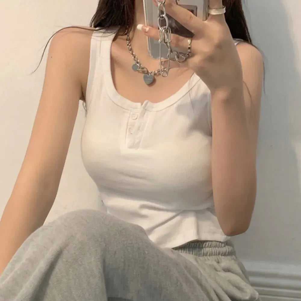 Tank Top for Women Ribbed Button Down Sleeveless Blouse
