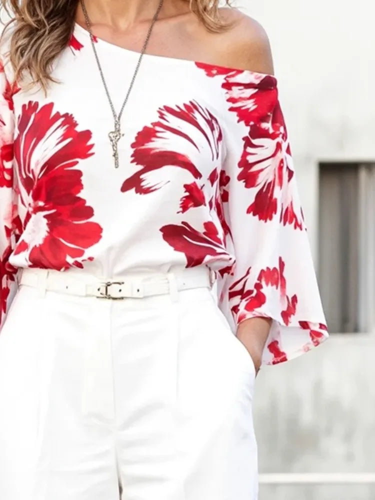 Yeezz Women's One-Shoulder Floral Printed Blouses