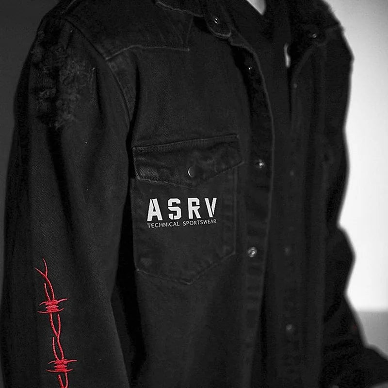 Men's  Fashion Motorcycle Jeans Jackets Causal Cotton Black