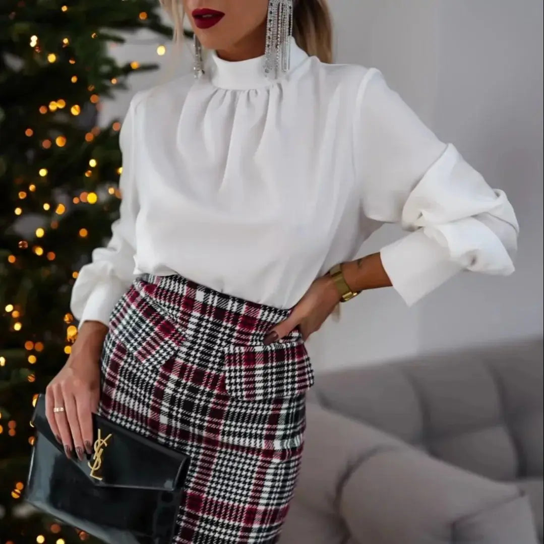 Womens Blouses Fashion  Smocked Long Sleeve O-Neck Casual Chiffon Shirts