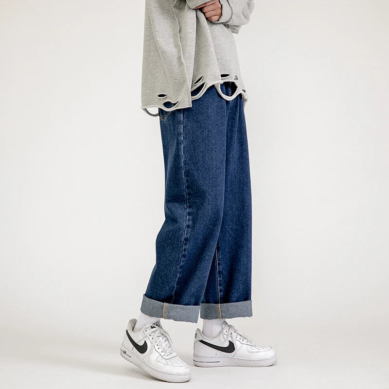 Men's Jeans Pants Straight Trousers Denim  Streetwear Fashion