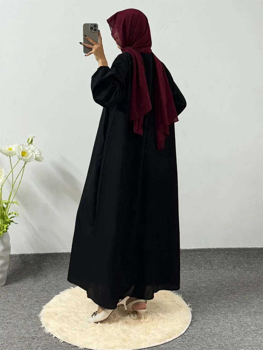 Modest Dress Muslim Ramadan Full Sleeve Printed Floral Casual Robe