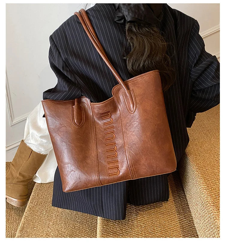 Large Capacity Retro Bucket Design, High-End Minimalist Style Handheld & Shoulder Bag