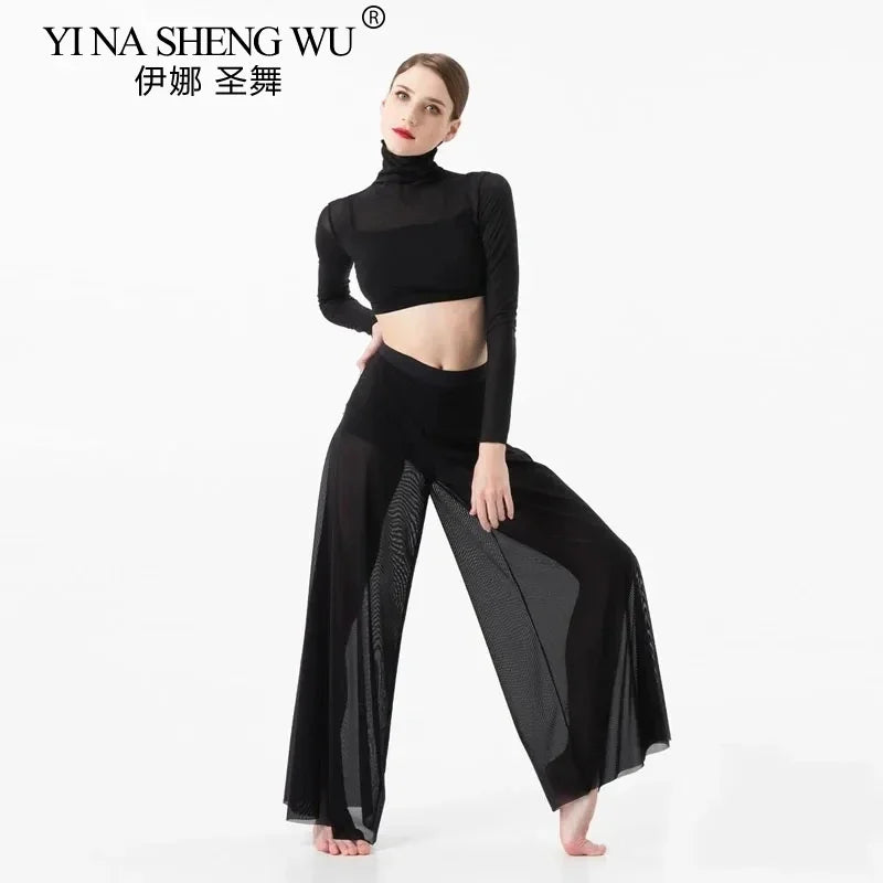 Dance Performance Set for Women, Elegant Classical Modern Dance Practice Top, Pants Set
