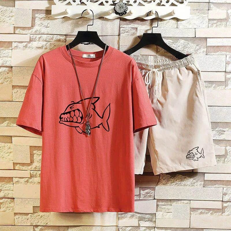 Men's Shorts Sets New InSlim Fit T Shirt  Graphic Stretch