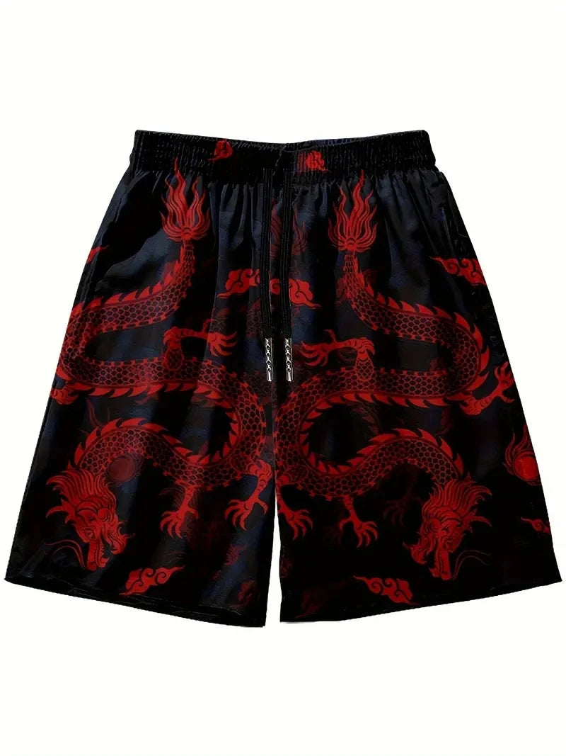 Men's Beach Pants Red Dragon 3D Printed