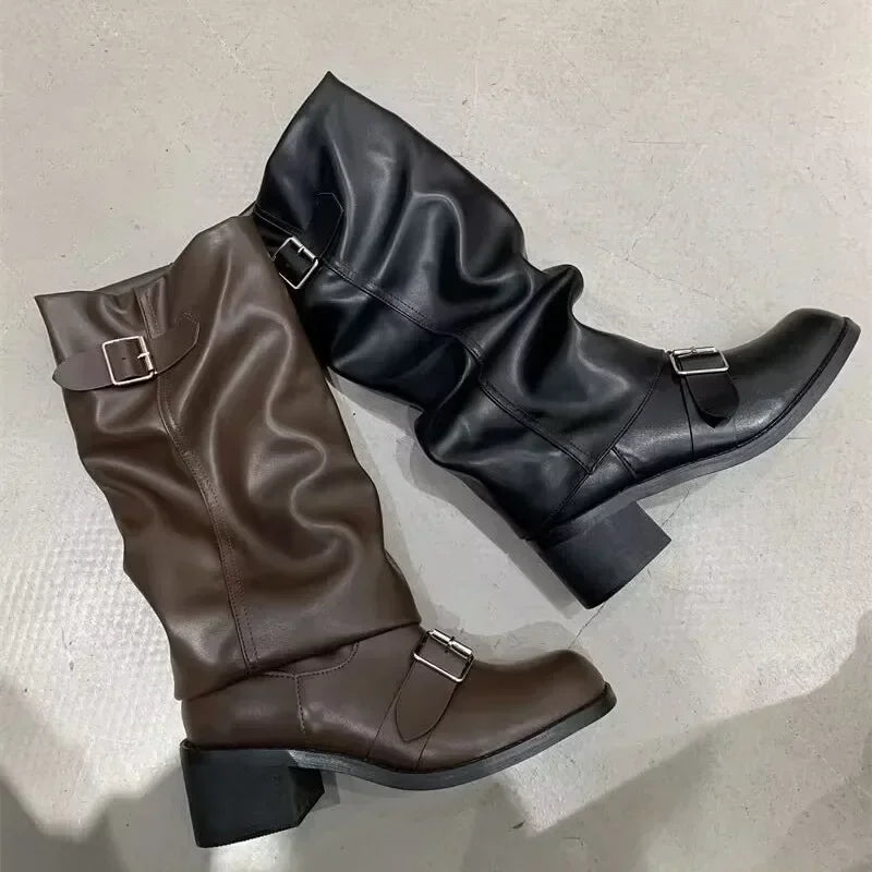 Woman Boots Knee High Platform Chunky Heels