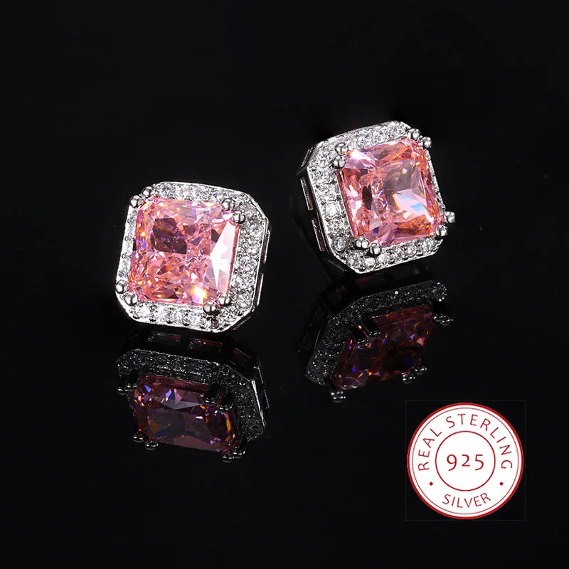 Ice Cut Pink Diamond High Carbon Diamond Square Bag Earrings