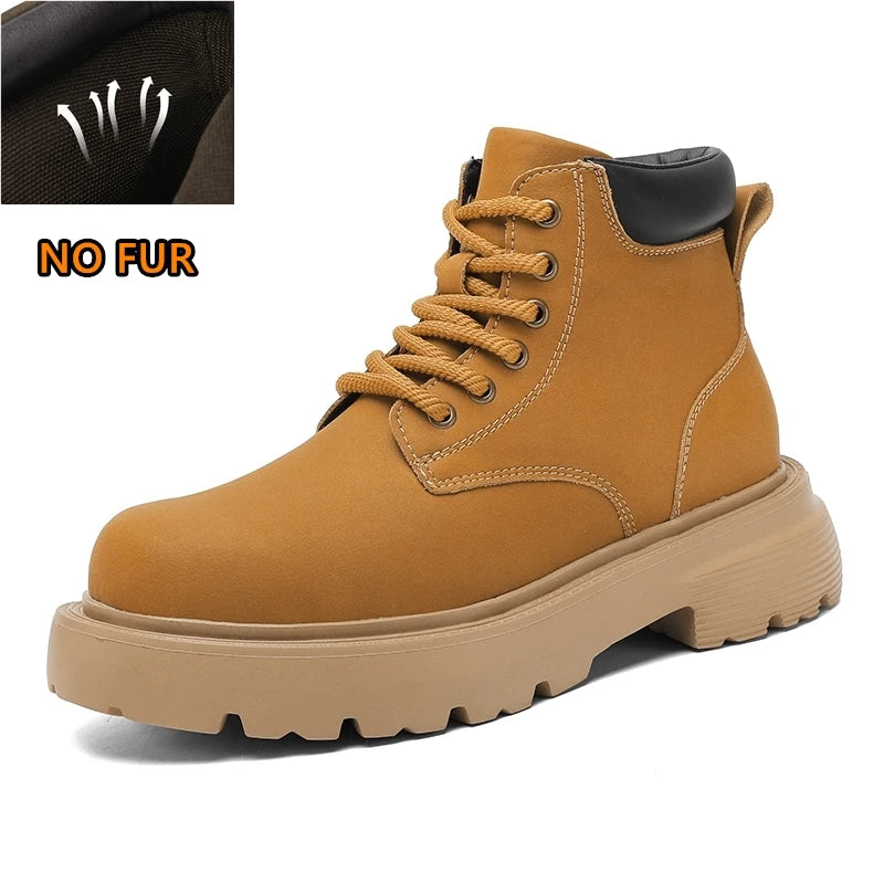 Men High Top Boots Leather Shoes Warm Outdoor Sneakers Lace Up Non-Slip Ankle Boots