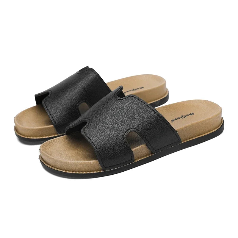 Black Slippers Man Comfortable Soft Platform Slippers