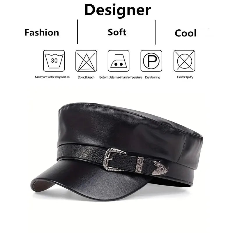 Fashion Women Large Belt Buckle Leather Hat