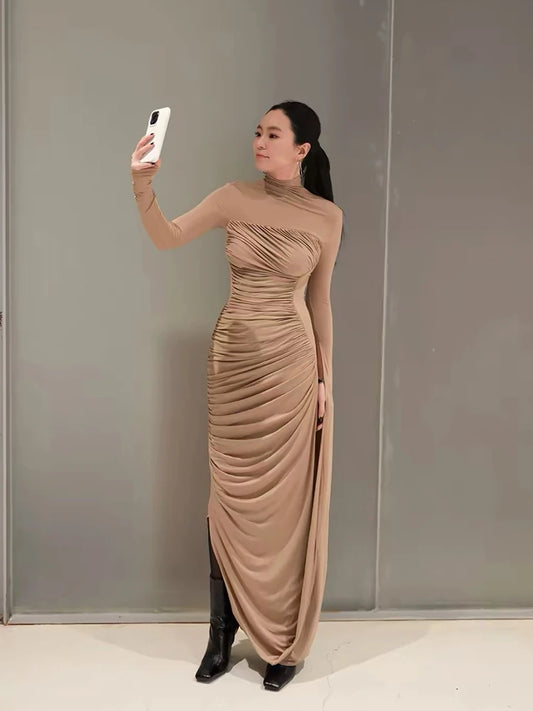stylish and sexy pleated waist fitted knit dress