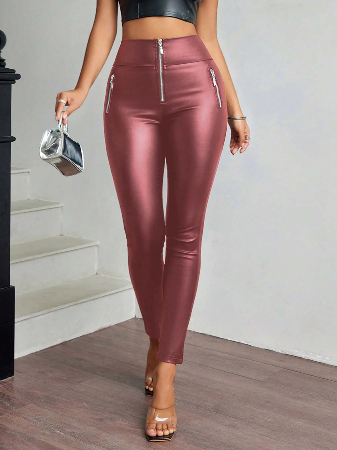 Ladies faux leather tight leggings