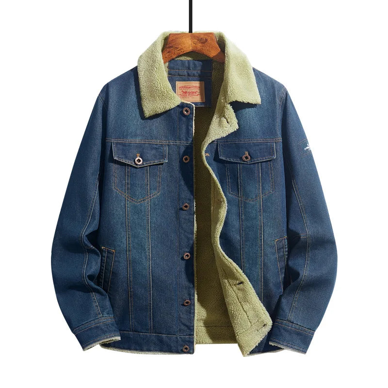 Men Denim Jackets Autumn Winter Lamb Fleece Lining Warm