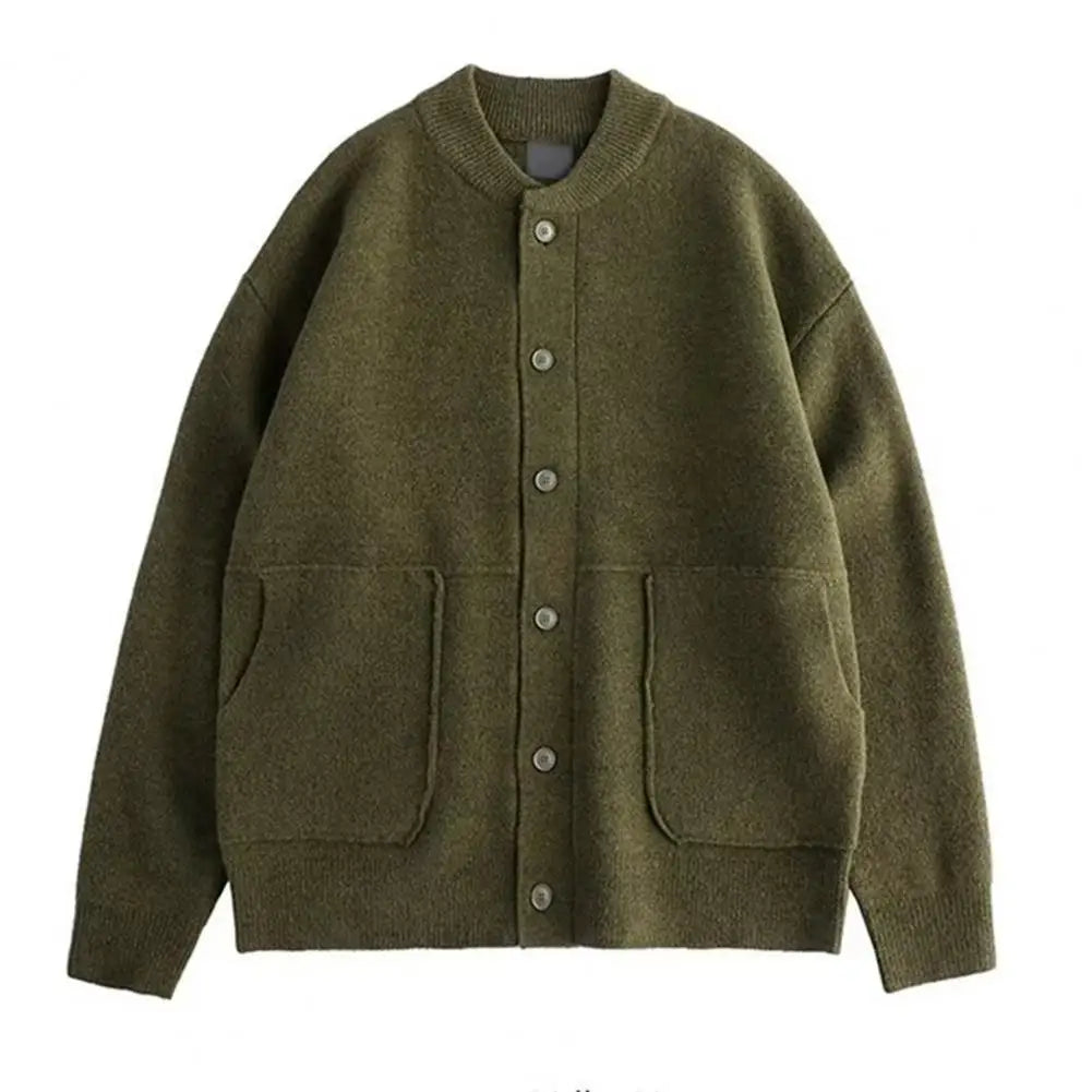 Sweater Coat Stylish Men's Knitted Cardigan Sweater with Thick Pockets