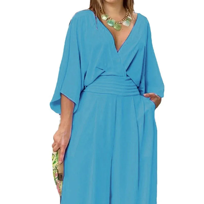 Woman Casual V-link Loose Jumpsuits