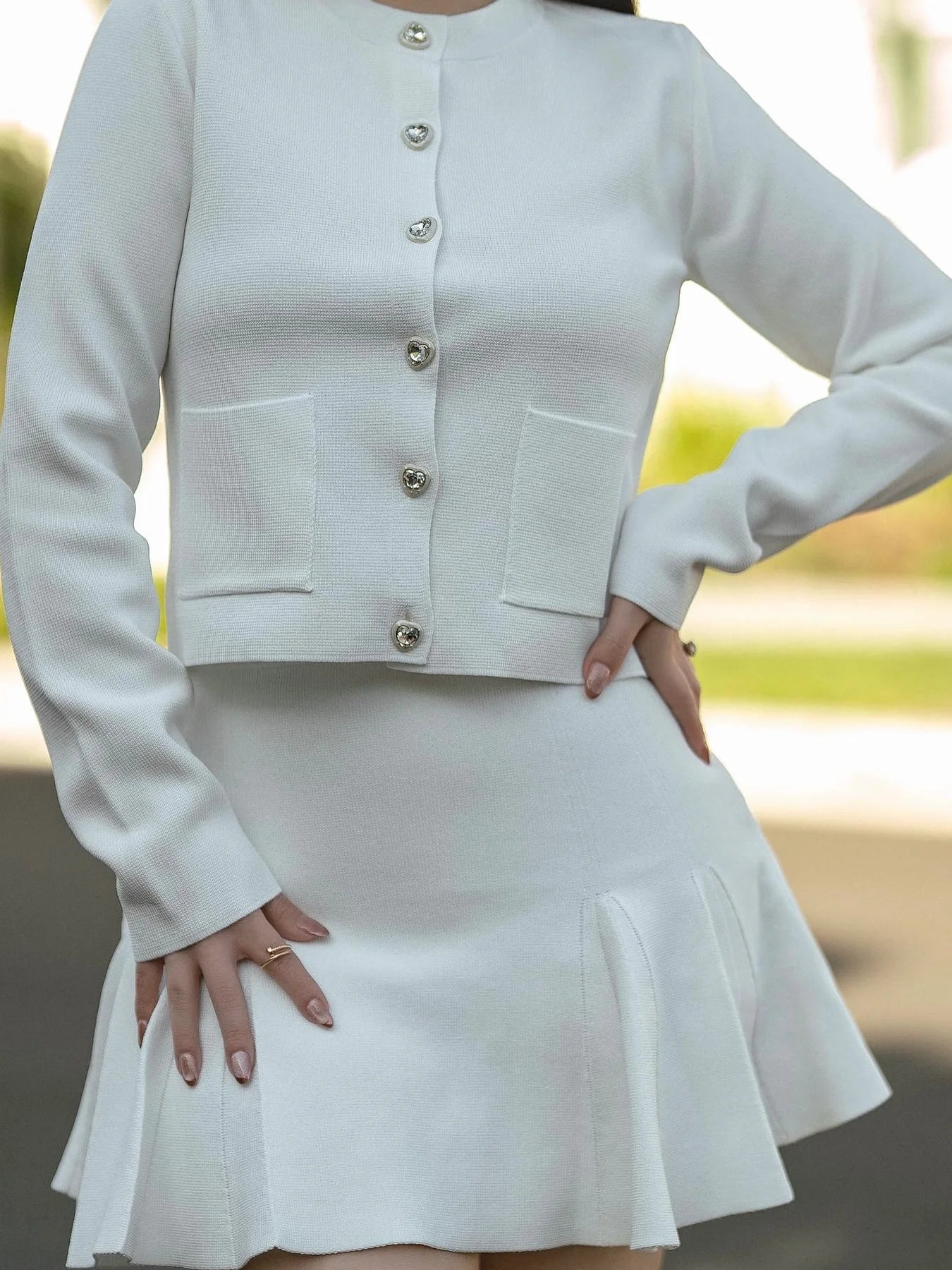 Women's Fashion Elegant Skirt Suit Round Neck Long Sleeve Knitted Sweater