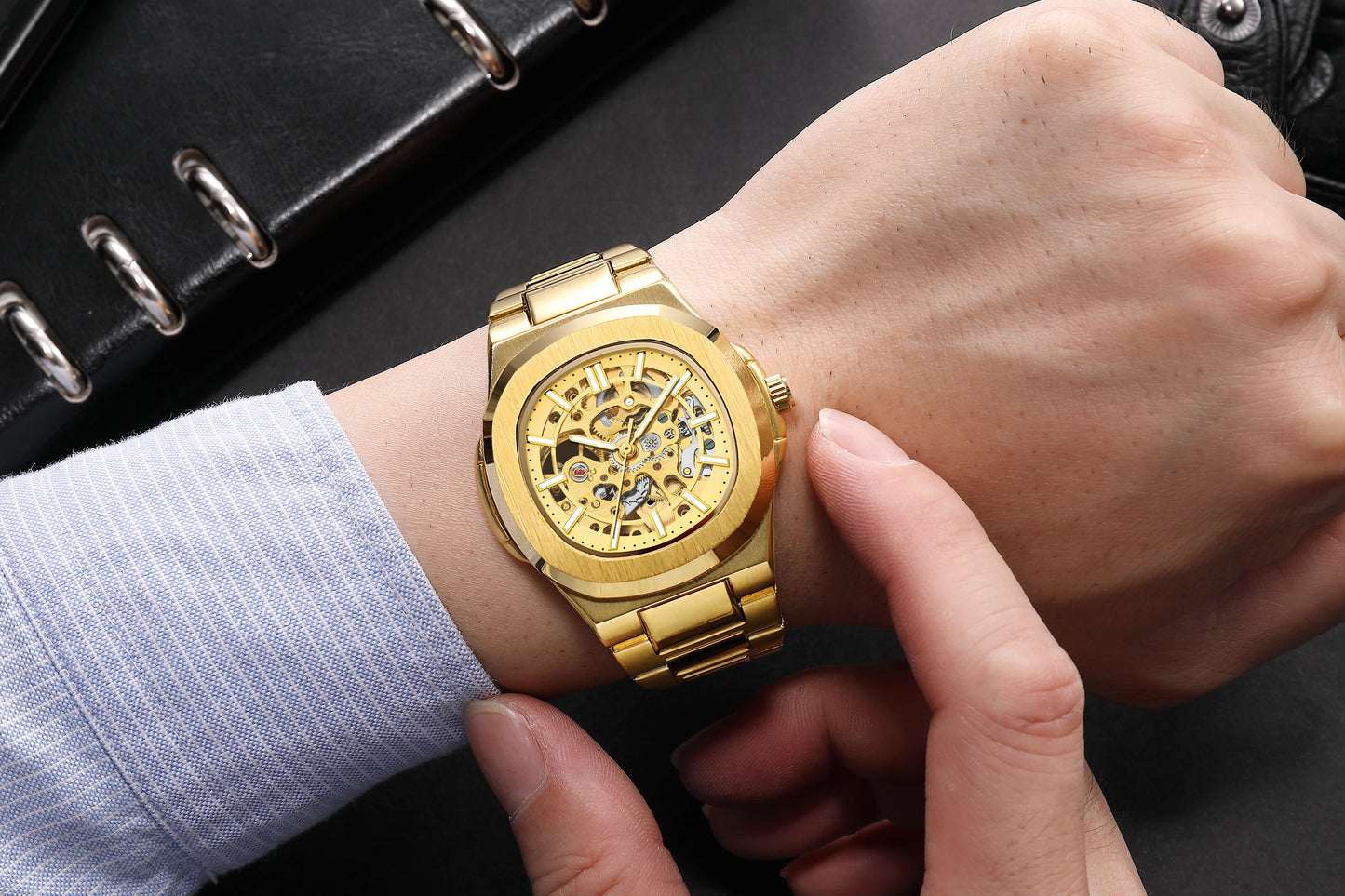Luxury Automatic Watch For Men Mechanical Wristwatch Skeleton Stainless Steel