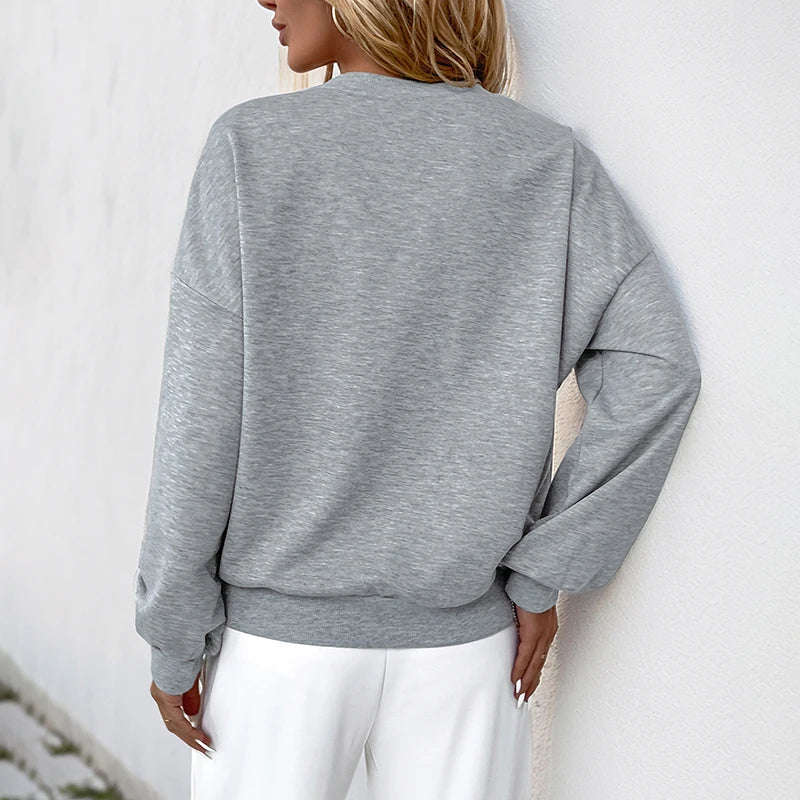 Women's Gray Pearl Embellished Cutout Sweatshirt