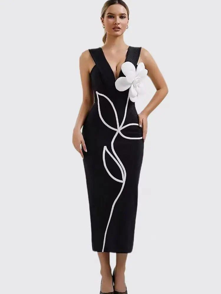 Women's Evening Dresses Sexy Strapless Tie White Flowers Elegant  Dress