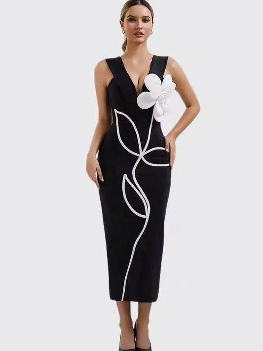 Women's Evening Dresses Sexy Strapless Tie White Flowers Elegant  Dress