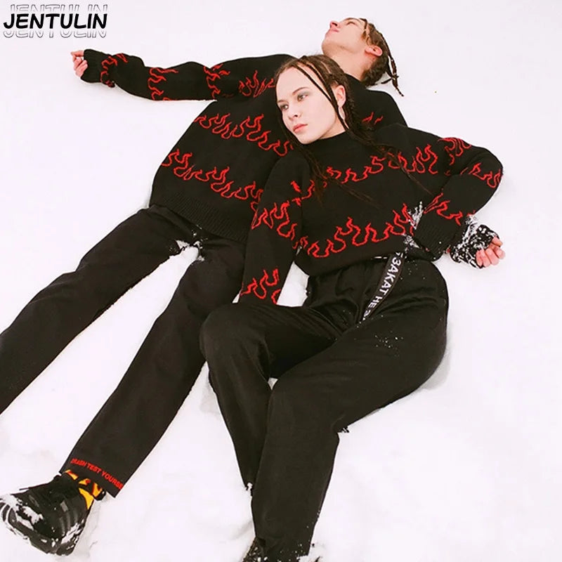 Flame Knitted Gifts For Men Women  Full Sleeve Round Neck Sweaters
