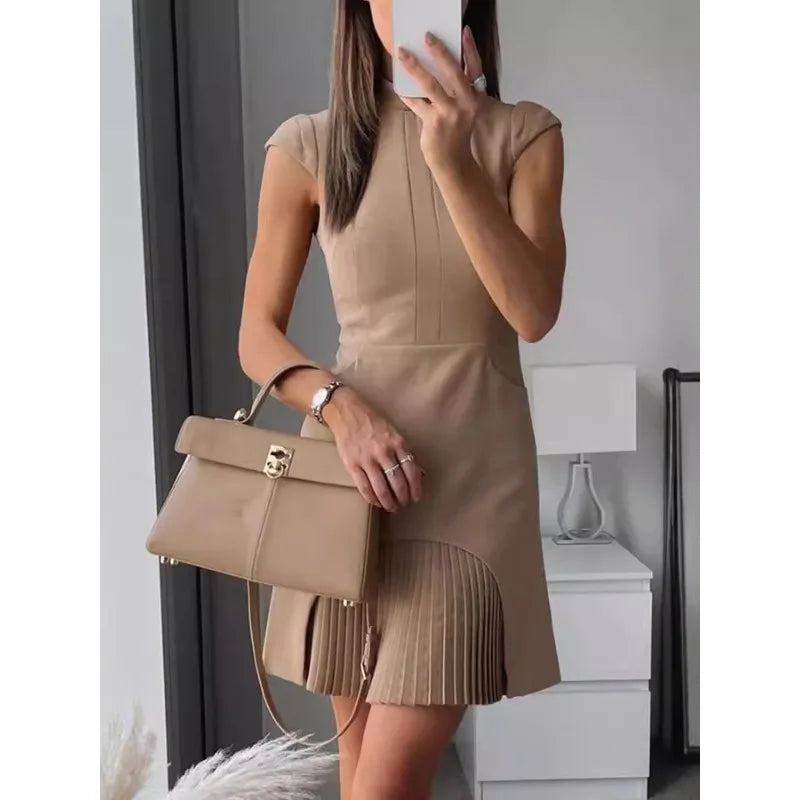 Short Dress Sleeveless Slim Tassel Formal A-line Dress Elegant Office Outfits