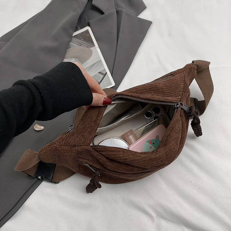 Casual Corduroy Belt Bags for Women