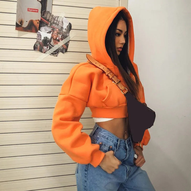 Cropped Zip Up Women Hoodies Vintage with Pockets Short Sweatshirt
