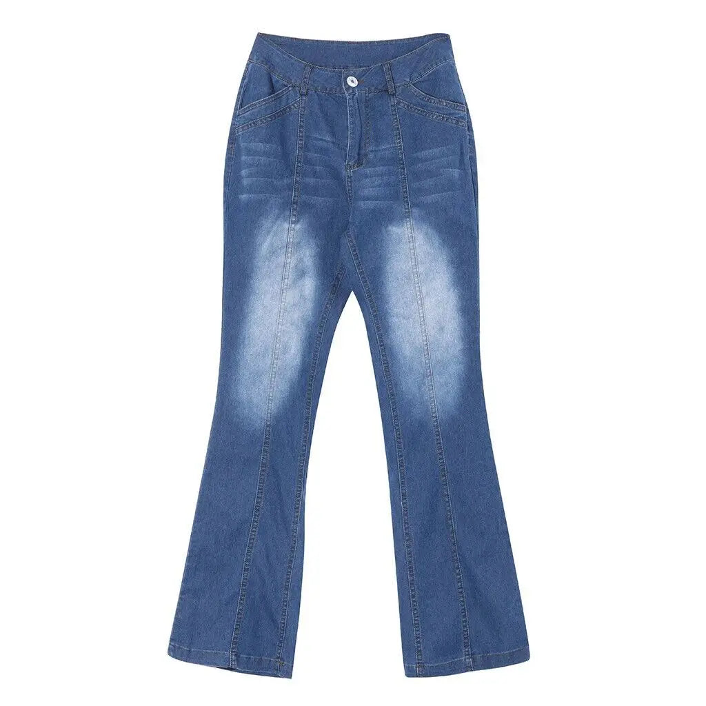 Women's Retro Washed Low Waisted Flared Jeans