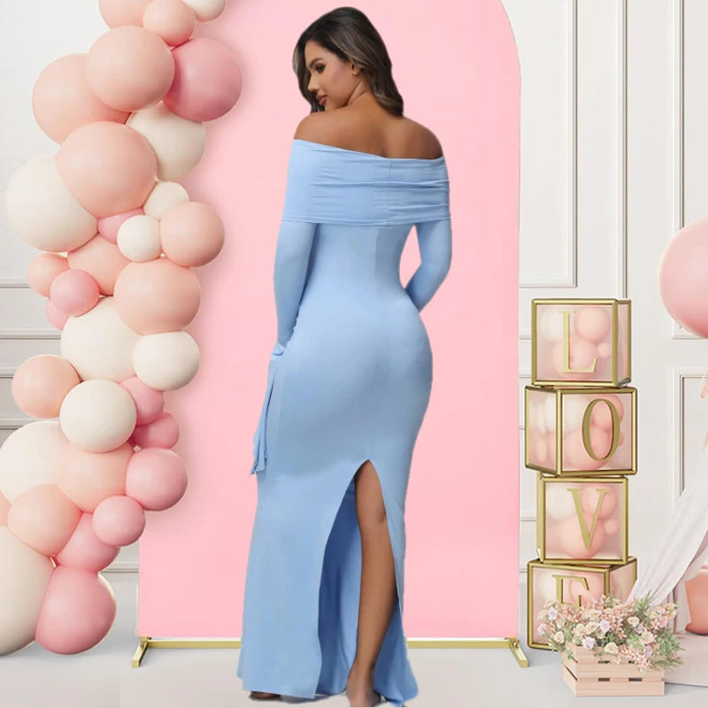 Women Maternity Off Shoulder Long Sleeve Bodycon Pregnancy  Gown