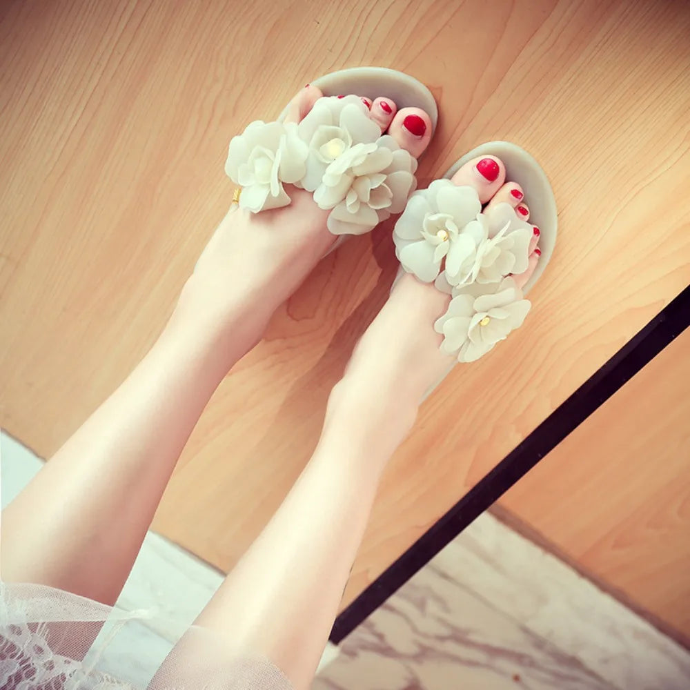Flip Flops Women Summer Flower Flip Flop Sandals Flat Bottom Jelly Shoes