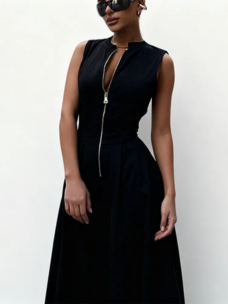 women's sleeveless jumpsuit V-neck zipper design