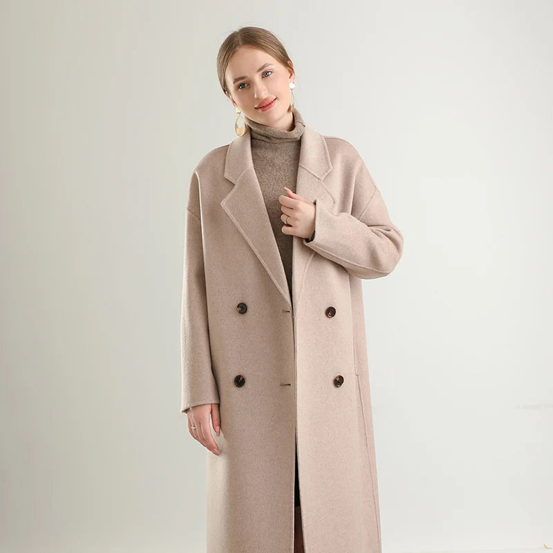 women's wool coat, double-sided, warm, high-end lapel coat