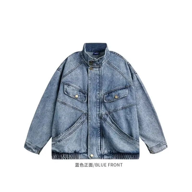 Denim Jacket Men's  Loose Design Sense of Standing Collar