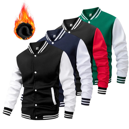 Men's Classic Varsity Baseball Jacket Black & White Color
