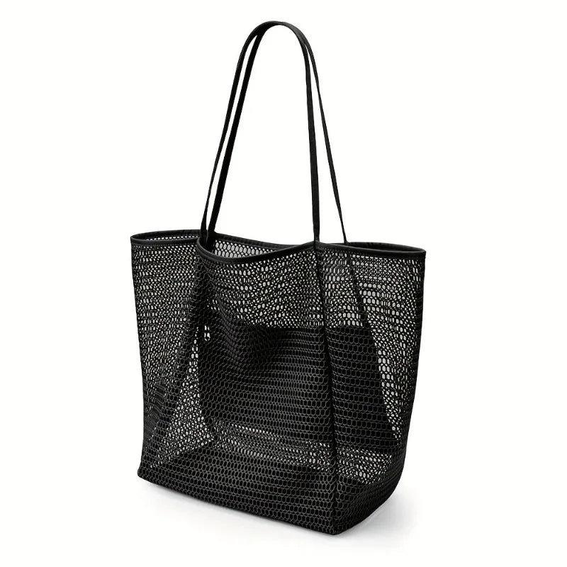 Women's Large Capacity Beach Tote Bag - Durable Polyester Woven Shoulder Bag