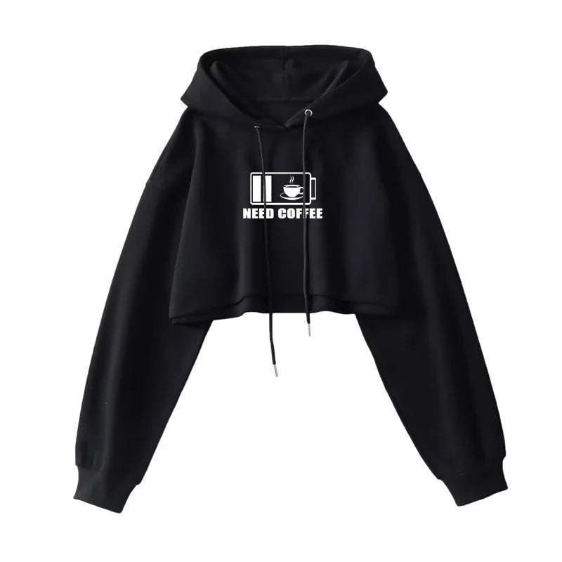 Sexy Short Hooded Sweatshirts Women Long Sleeve Crop Tops