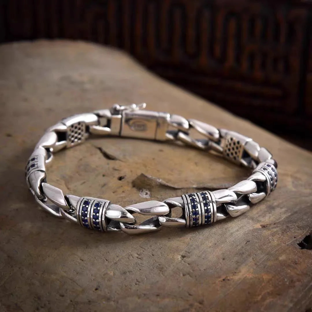 New Men's Generous Hand Jewelry Trendy Style  Diamond Inlaid Texture Bracelet Accessories