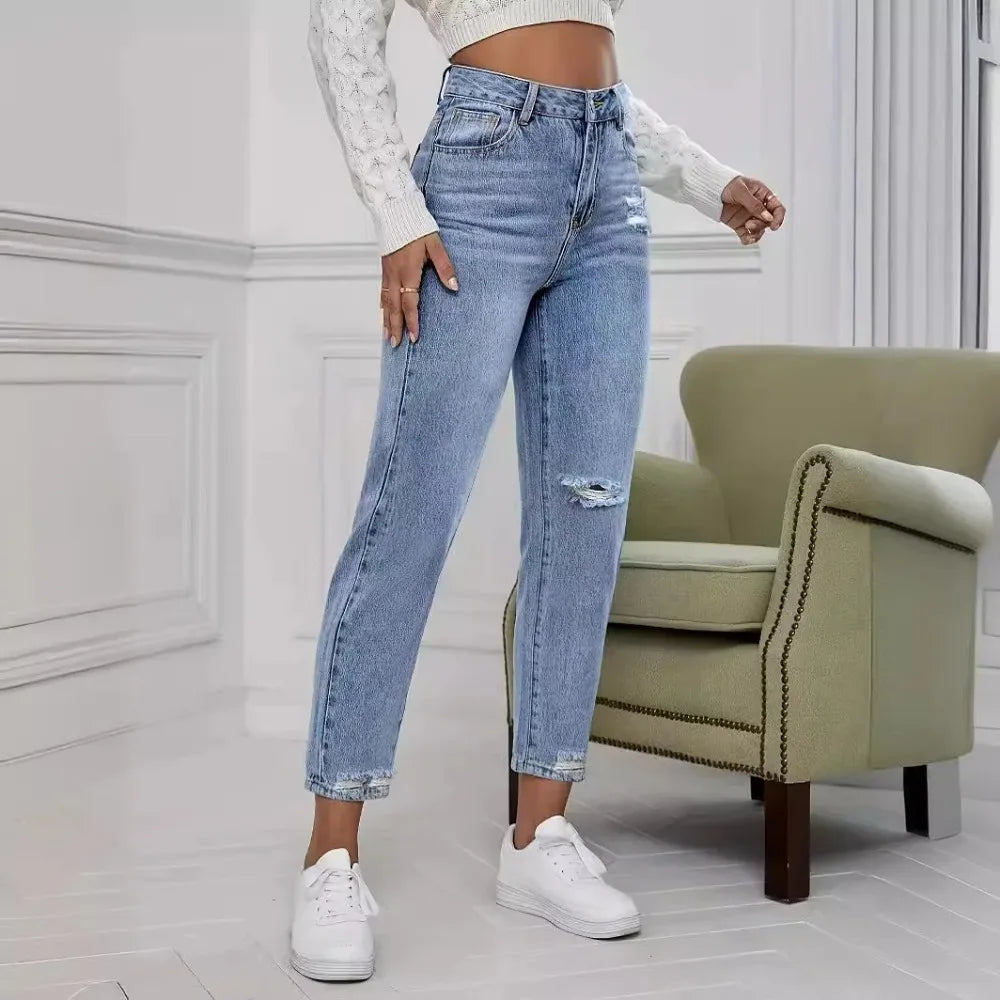 Casual Washed Ripped Jeans for Women