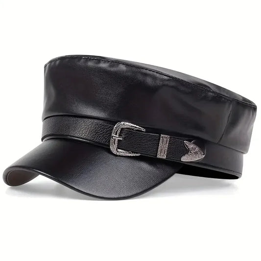 Fashion Women Large Belt Buckle Leather Hat