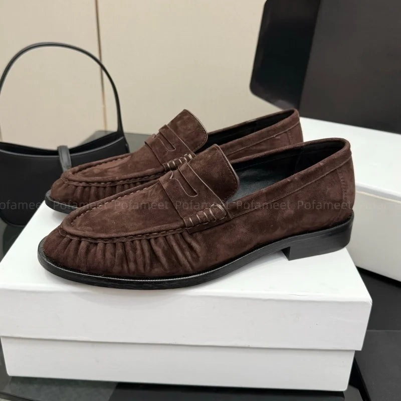 Women Loafers Flats Round Toe Soft Suede Leather Top Quality Casual Shoes