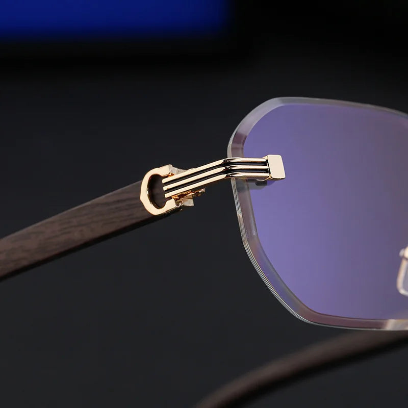 Trendy Rimless Sunglasses for Men Women Frameless Rectangle Wood Frame Sun Glasses