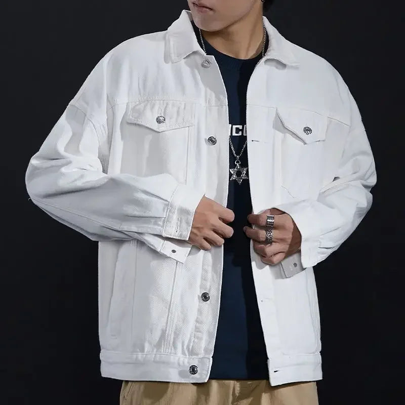 Men's Denim Jacket Autumn Male Jean Coats Black Cargo