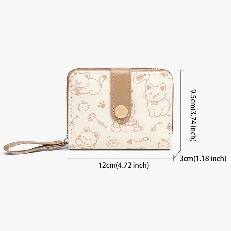 Cute Cat Wallets for Women Card Holder Small Purses with Zip Coin