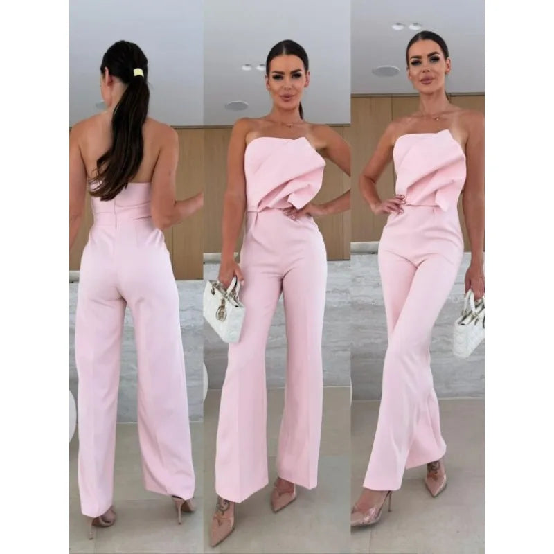 Corset Jumpsuit for Women Chic Off Shoulder Folds Wide Leg Pants