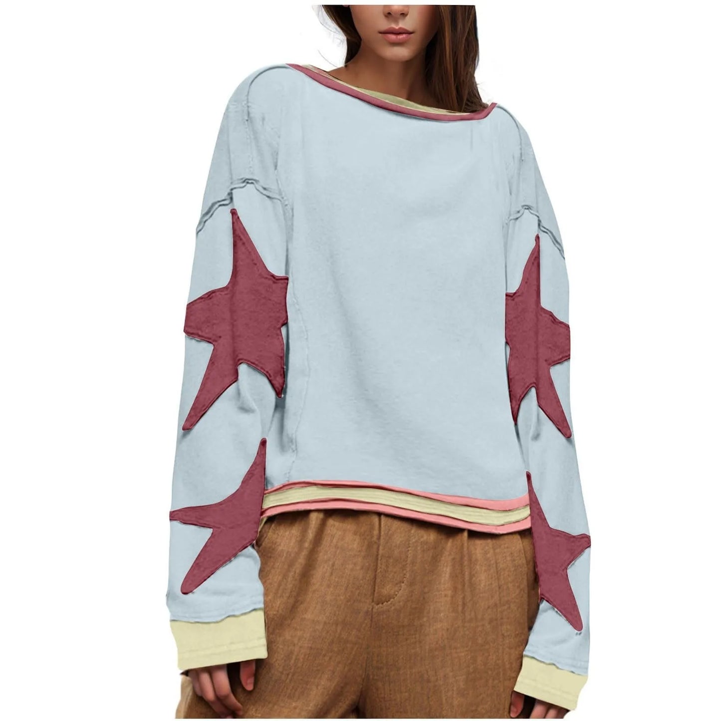 Women's Oversized Sweatshirt Graphic Sweater Long Sleeve Round Shirt Tops