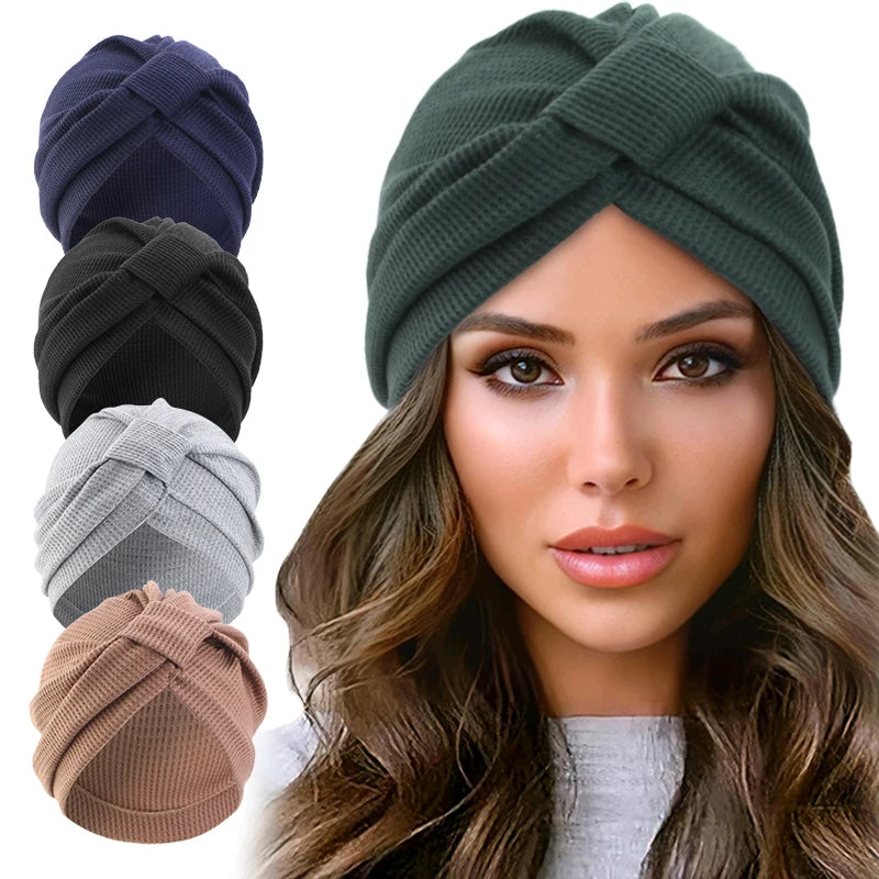 Women's breathable cotton thick waffle headscarf